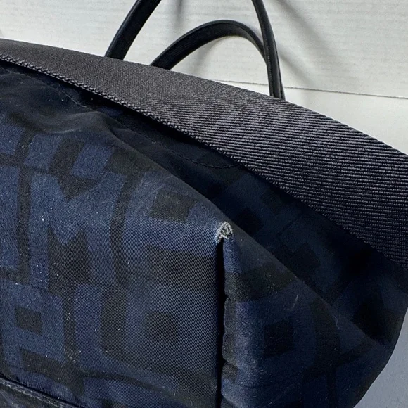 LONGCHAMP Le Pilage Navy Logo Duffel  Black Leather Trim Neon Yellow Accent - Picture 7 of 16